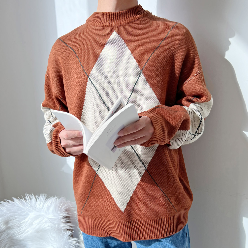 2L-OTT 1032 남자오버핏아가일니트스웨터